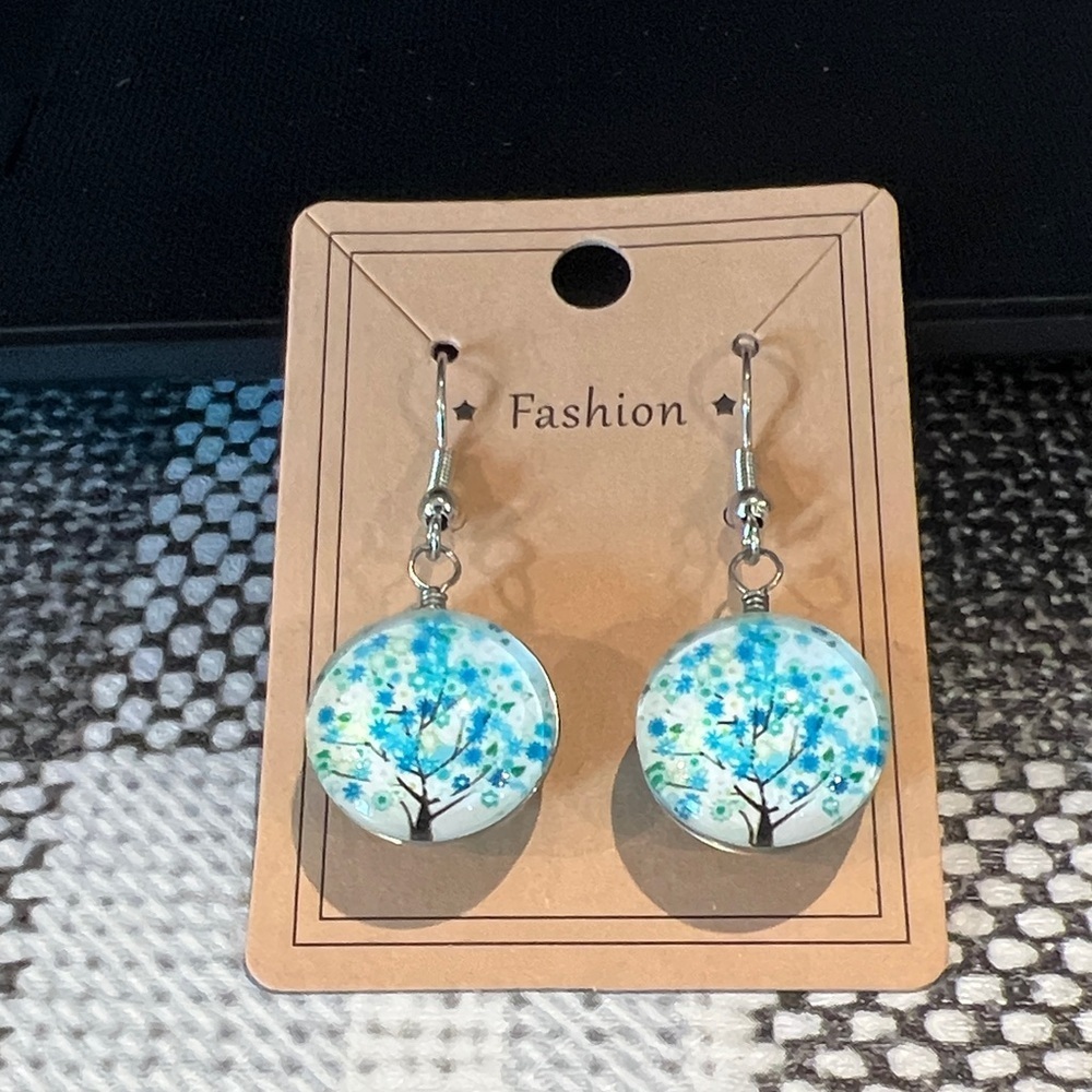 Blue Tree Design Earrings
